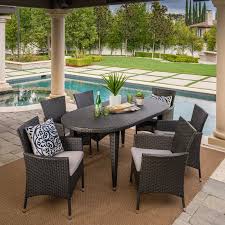 Aquinas 7 Piece Dining Set With Cushions Wicker Dining Set Patio Furniture Fabric Outdoor Furniture Sets