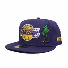 Los Angeles Lakers Purple Team Describe Palm Trees Custom New Era 59fifty Fitted Hat