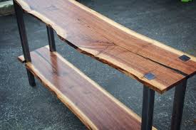 Sofa Table Black Walnut And Steel Etsy In 2020 Wood Sofa Table Walnut Wood Projects Wood Furniture Diy