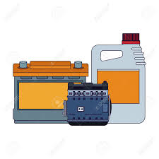It is part of the automotive parts and. Car Battery Motor Parts And Oil Bottle Over White Background Royalty Free Cliparts Vectors And Stock Illustration Image 139452762