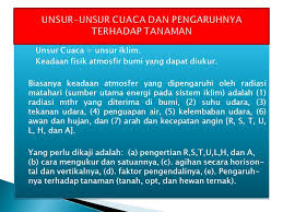 Perbedaan antara cuaca dan iklim adalah bahwa cuaca terdiri dari perubahan jangka pendek (menit ke bulan) di atmosfer. Unsur Unsur Cuaca Dan Pengaruhnya Terhadap Tanaman Ppt Download