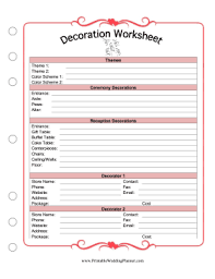 Decoration Worksheet Wedding Planning Binder Wedding Planner Printables Free Wedding Planner Printables