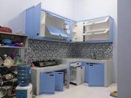 Kitchen Set Minimalis Bentuk L Warna Biru Handle Tanam Furniture Semarang Warna Dapur Desain Dapur Warna Cat Dapur