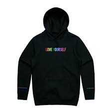 Love Yourself Rainbow Embroidered Hoodie Black Embroidered Hoodie Yours Truly Clothing Hoodies