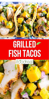 Place the halibut on the grill rack and grill without turning until the flesh just flakes, 8 to 10 minutes, depending on thickness. Grilled Fish Tacos Are Extremely Juicy And Flavorful With A Quick Mango Salsa And Any Firm White Fi Fish Recipes Healthy Grilled Fish Tacos Fish Dinner Recipes