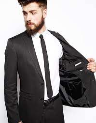 S=5 foot 7 inches and under; Asos Slim Fit Suit Jacket In Fine Stripe In Black For Men Lyst