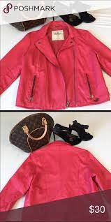 Coral Pink Hollister Faux Leather Jacket Leather Jacket Faux Leather Jackets Jackets