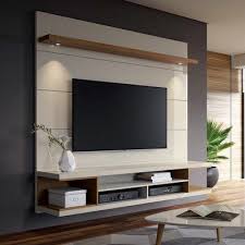 Utopia 70 Floating Theatre Entertainment Centre With Led Lights In Off White And Maple Cream Tv Cabinet Design Living Room Tv Tv Wall Design