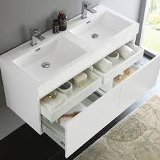 Fresca Mezzo 47 Wall Mounted Double Bathroom Vanity Set Base Finish White In 2020 Modern Bathroom Vanity Double Vanity Bathroom Modern Bathroom