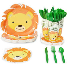 Lion Safari Birthday Party Supplies Dinnerware Set 144 Pieces Serves 24 In 2021 Lion Birthday Lion Birthday Party Safari Birthday Party