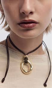 Zara Long Metal Circle Cord Necklace Choker