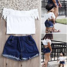 Usa Toddler Kids Baby Girls Lace Tops Denim Hot Pants 2pcs Outfits Clothes Set Cute Girl Outfits Cute Outfits With Shorts Stylish Denim