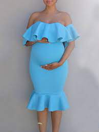 Light Blue Off Shoulder Ruffle Bodycon Mermaid Maternity For Babyshowes Maxi Dress Happy Hour