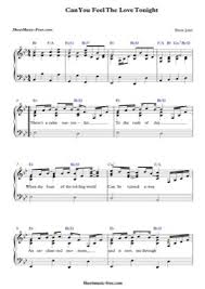 Piano, alto, bassoon, saxophone (alto), french horn, glockenspiel, violin, drum group, strings group, synthesizer (2), flute, bass. Print And Download For Free Can You Feel The Love Tonight Piano Sheet Music By The Lion King Sheet Music Piano Sheet Music Pdf Piano Sheet Music Free
