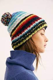Serape Stripe Cuff B Serape Stripe Cuff Beanie Rainbow Knit Beanie With Pom Pom Knit Beanies Colorfu Winter Hats For Women Winter Hats Winter Hats Beanie