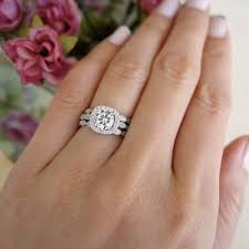 1 25 Ctw Art Deco Halo Three Band Set In 2020 Diamond Wedding Bands Halo Wedding Set Man Made Diamonds