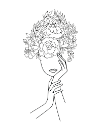 Minimalist black white drawing artwork. Line Art Flower Head Vector Image Open Petals Daisy Head Flower