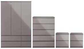 This designer bedroom set has a durable construction and promises considerable longevity. Buy Habitat Jenson Gloss 4 Piece 3 Door Wardrobe Set Grey Bedroom Furniture Sets Argos