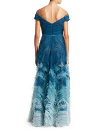 Marchesa Notte Off The Shoulder Ombre Tulle Gown In Teal Blue Lyst