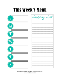 weekly menu planning chart with grocery list menu planner