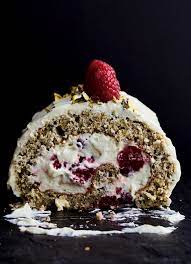 Pistachio Roulade With Raspberries And White Chocolate Guest Recipes Nigella S Recipes Recipe Roulade Desserts Food Processor Recipes