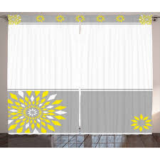 The curtain panels are 42 wide by 84 long. Grey And Yellow Curtains 2 Panels Set Modern Futuristic Border With Geometric Flower Frame Window Drapes For Living Room Bedroom 108w X 90l Inches Light Grey White And Marigold By Ambesonne