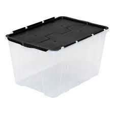 Large bins for storage hold your extra items and can be stacked. Gsc Technologies Gsc Technology Flip Top Storage Bin 49 L 21 X 15 X 12 In Plastic Clear And Black 211512c Rona