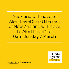 Find out what this means for you here. Unite Against Covid 19 Cabinet Has Decided To Move Auckland To Alert Level 2 And The Rest Of New Zealand To Alert Level 1 At 6am Sunday 7 March Alert Level 2