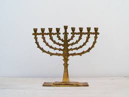 Antique Hanukkah Menorah Vintage Jewish Holiday Candelabra Golden Copper Menorah Table Decoration Judasim Coll Holiday Candelabra Menorah Hanukkah Menorah