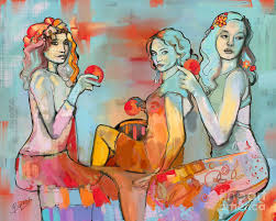The three figures traditionally represent characters of charm, beauty, and creativity. Three Graces 19 Painting By Carrie Joy Byrnes