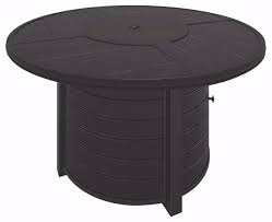 This fire pit table is made with a black granite tile and gray supercast top, which you can use when the fire pit give your home a cool fire pit table with this brick façade propane patio fire pit. Castle Island Round Fire Pit Table P414 Only 1 549 00 Houston Furniture Store