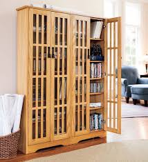 Early 20th century american arts and crafts case pieces and storage cabinets. Large Arts And Crafts Style Glass Front Media Storage Cabinet With Adjustable Shelves Oak Finish Plowhearth