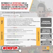 Une grille tv complète pour concocter votre programme tv. Unfpa Burkina Faso On Twitter Endfgm Sur Tv5monde Et Ouesttv Le Programme De Diffusion Des Reportages Sur La Conference Internationale Sur L Elimination Des Fgm Qui S Est Tenu Du 22 Au 25 Octobre