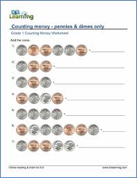 Free interactive exercises to practice online or download as pdf to print. Grade 1 Counting Money Worksheets Dimes And Pennies K5 Learning
