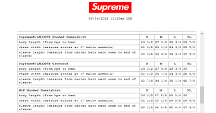 unexpected supreme size chart 2019