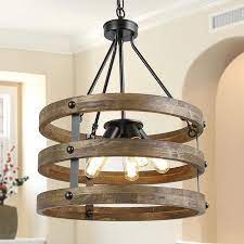 Lnc Holly Nature Wood Brown And Black Farmhouse Drum Led Pendant Light Lowes Com Farmhouse Light Fixtures Farmhouse Kitchen Lighting Rustic Kitchen Lighting
