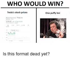 But it has been a very wild ride. Who Would Win Tesla S Stock Prices One Puffy Boi Market Summary Tesla Inc Nasdaq Tsla 27402 Jsd 1078410 1 Scp 10 1052 Am Ejt Clame 1 Day Month 6morrhs Yi 280 27265 Usd 1050 Am