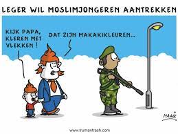 De politie was al wekenlang op zoek naar hem. Cartoon Leger Wil Moslimjongeren Aantrekken Redactie24