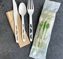 6" Wrapped tPLA Fork, Knife, Spoon & Napkin Sets | AS-PS-FKN