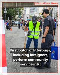 #NSTTV Four offenders, including three foreigners, carried out  court-ordered community service here this morning after being convicted of  littering.