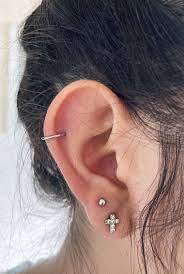 Double Stacked Earlobe And Helix Piercings Helix Piercing Helix Piercing Stud Piercings