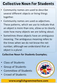 Nouns are the foundation of most sentences and can represent almost anything imaginable. Collective Noun For Students Collective Nouns List In English English Grammar Here