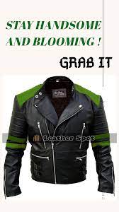 Brando Biker Vintage Green Stripes Motorcycle Leather Jacket Biker Fashion Outfit Jacket Blogg Leather Motorcycle Jacket Leather Jacket Motorcycle Leather