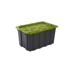 Large plastic storage totes are great for these kinds of items. Montgomery 60l Grey And Green Heavy Duty Storage Container Bunnings Australia