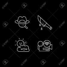 Film Genres Categories White Linear Icons Set For Dark Theme. Detective  Movie. Children Cartoon. Night Mode Customizable Thin Line Symbols.  Isolated Vector Outline Illustrations. Editable Stroke Royalty Free SVG,  Cliparts, Vectors, and