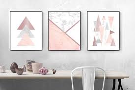 Geometric Pink Rose Gold Wall Print Triangles Mountains Etsy Gold Wall Decor Rose Gold Bedroom Pink Wall Decor