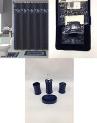 22 Piece Bath Accessory Set Navy Blue Flower Bathroom Rug Set Shower Curtain Accessories Bathroom Rug Sets Bath Accessories Set Bathroom Shower Curtains