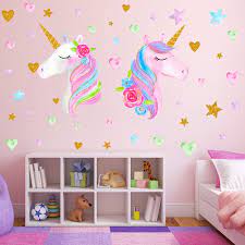 The round shape pairs nicely juxtaposed with a streamline headboard like the one here shot by tessa neusstadt for homepolish via style files, while the lightweight nature makes them less worrisome (in case you're not too handy with hanging and something comes crashing down in your sleep). 2 Sheets Large Size Unicorn Wall Decor Removable Unicorn Wall Decals Stickers Decor For Girls Kids Bedroom Nursery Birthday Party Favor Neath Store 9 99 2 Pcs Walmart Com Walmart Com