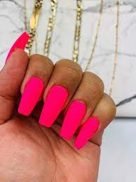 Pink acrylic nails will help you to become the queen of a party. Pink Neon Press On Nails Pink Nails Neon Nails Vacation Etsy Vacation Nails Pink Acrylic Nails Neon Pink Nails