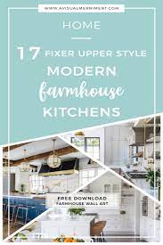 The unique brass ceiling lights, which flawlessly flow with the warm wood and white brick walls. 17 Fixer Upper Modern Farmhouse Kitchens To Make Your Own A Visual Merriment